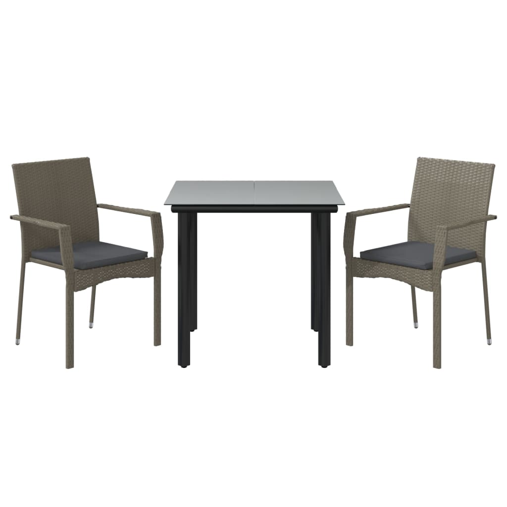 Set Mobilier De Grădină Cu Perne, 3 Piese, Negru/, Poliratan
