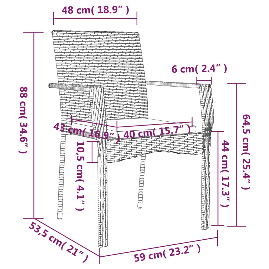 Set Mobilier De Grădină Cu Perne, 3 Piese, Negru/, Poliratan