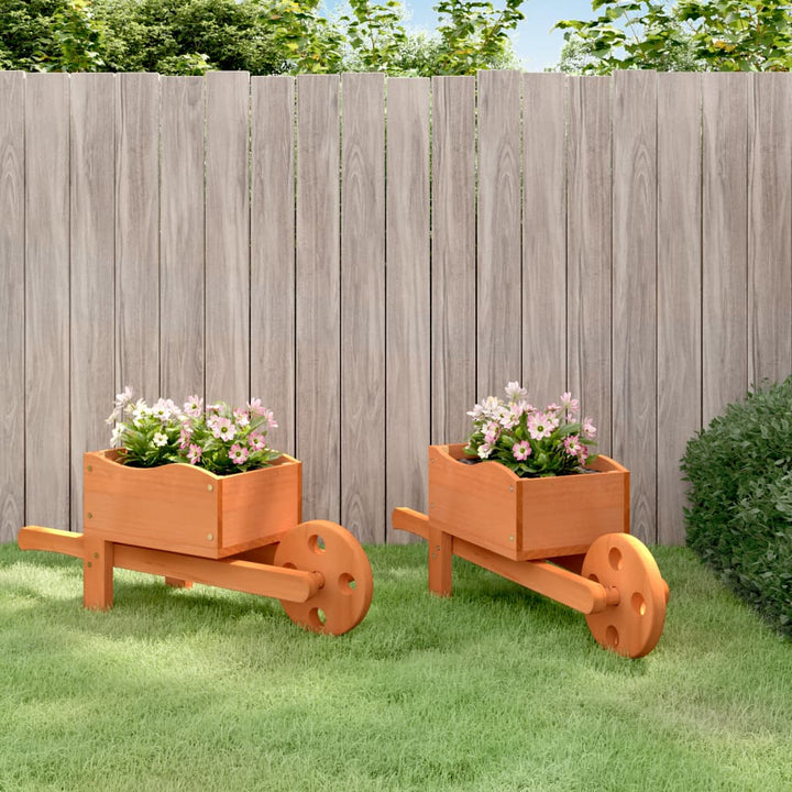 Jardiniere Tip Roabă, 2 Buc., 47X15X19 Cm, Lemn Masiv De Brad