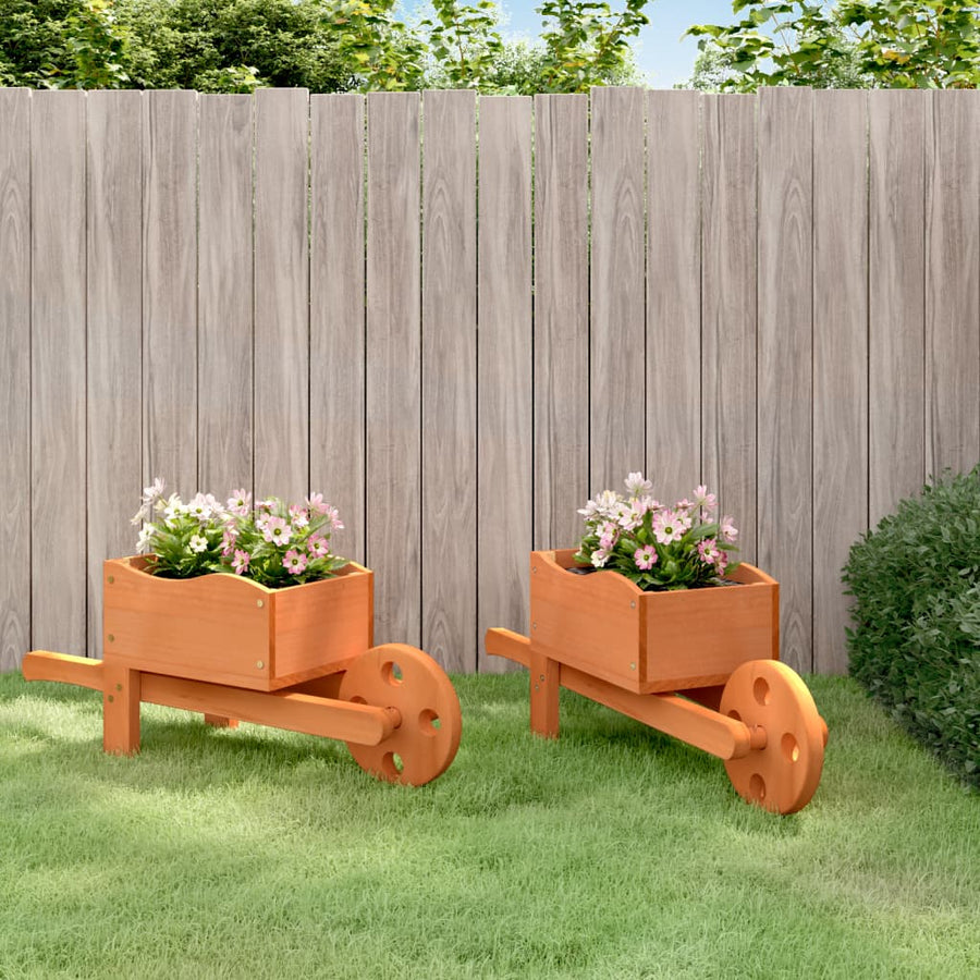 Jardiniere Tip Roabă, 2 Buc., 47X15X19 Cm, Lemn Masiv De Brad