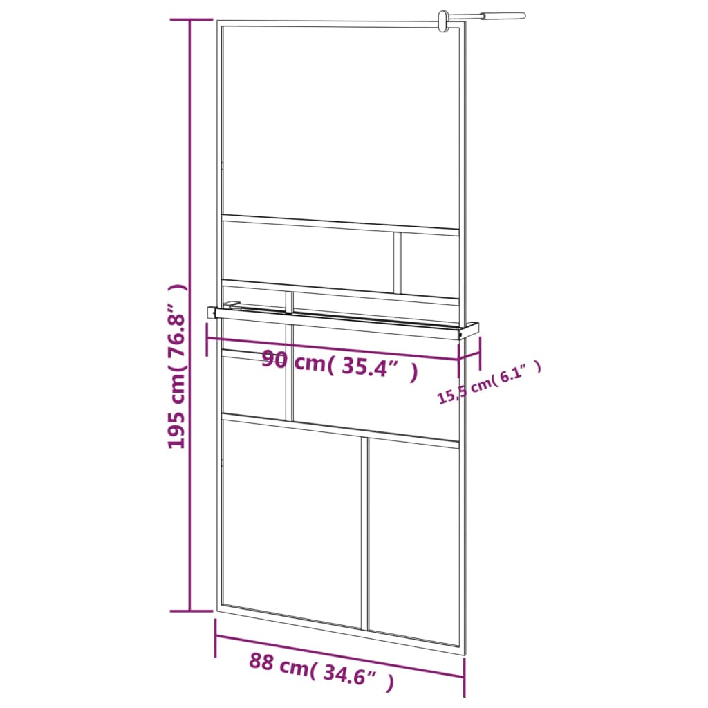 Paravan Duș Walk-In Cu Raft Sticlă Esg/Aluminiu