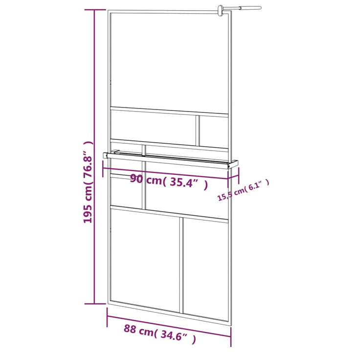 Paravan Duș Walk-In Cu Raft Sticlă Esg/Aluminiu