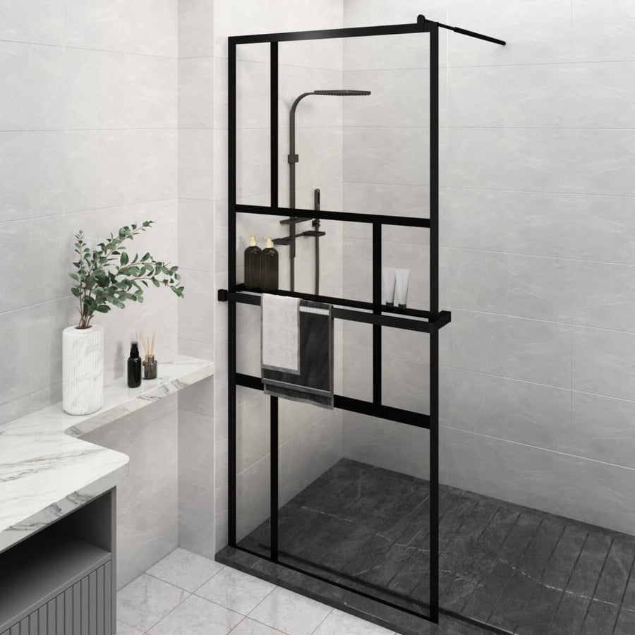 Paravan Duș Walk-In Cu Raft 100X195Cm Sticlă Esg/Aluminiu