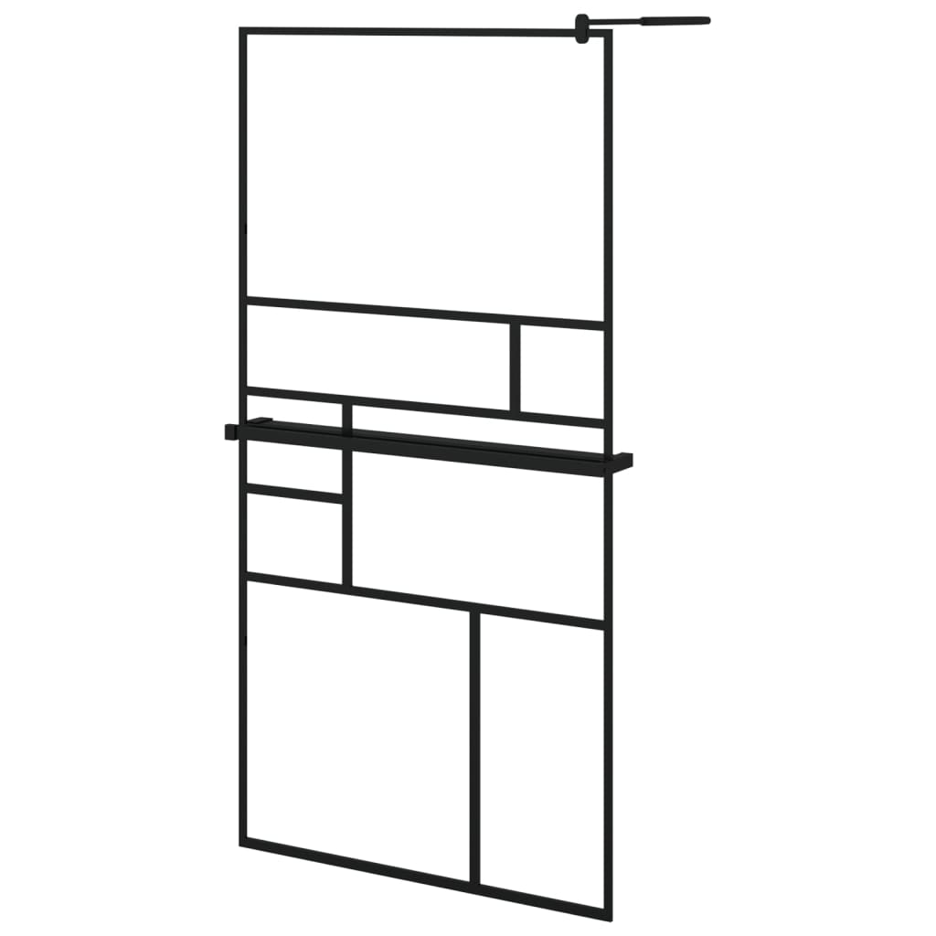 Paravan Duș Walk-In Cu Raft 100X195Cm Sticlă Esg/Aluminiu