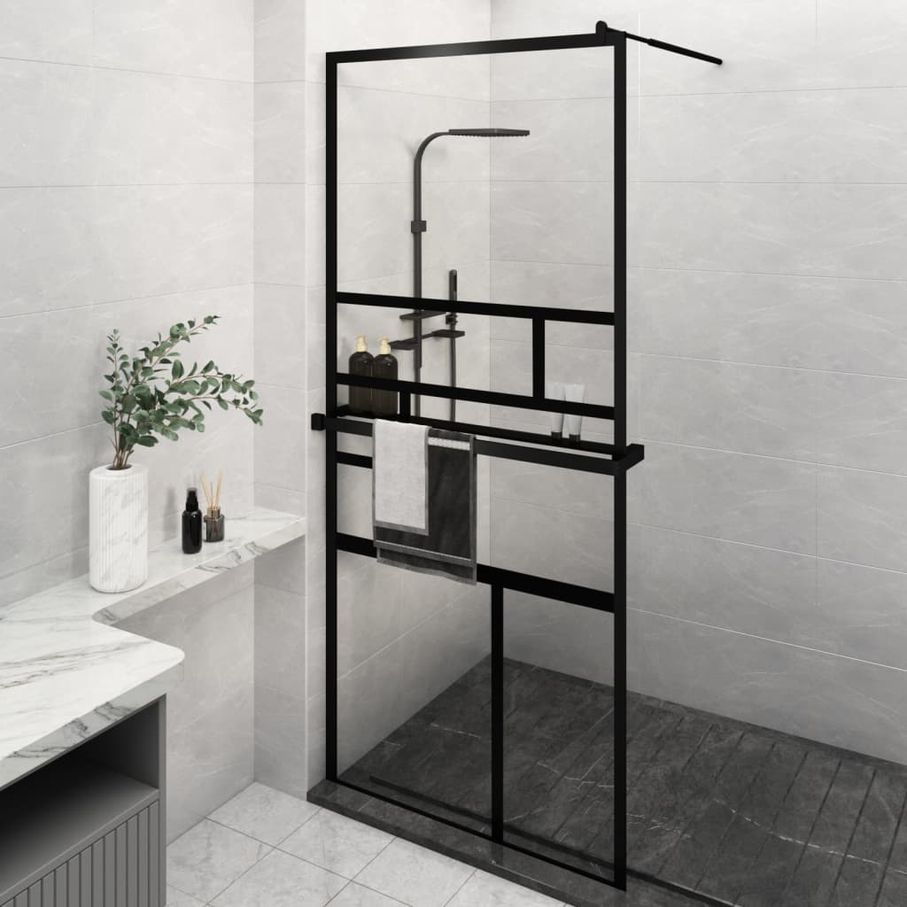 Paravan Duș Walk-In Cu Raft 100X195Cm Sticlă Esg/Aluminiu