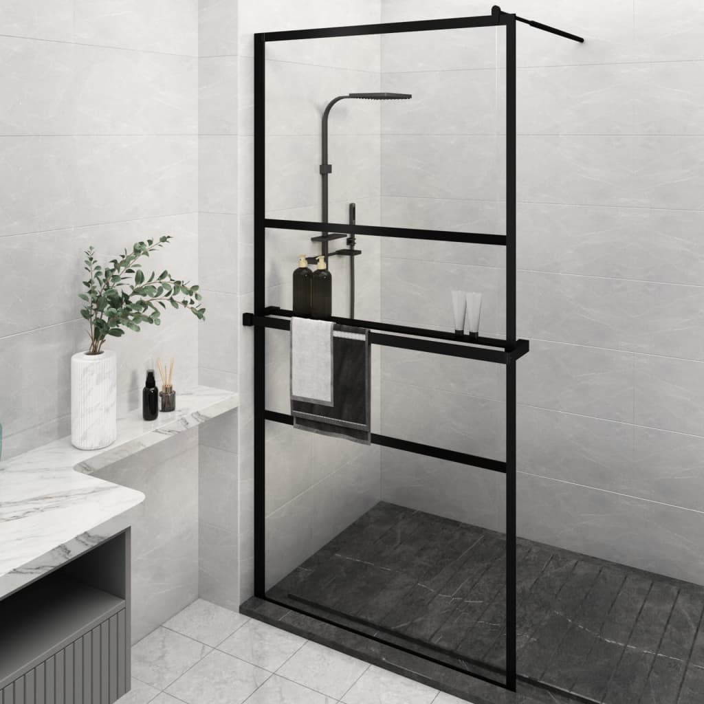 Paravan Duș Walk-In Cu Raft 115X195Cm Sticlă Esg/Aluminiu