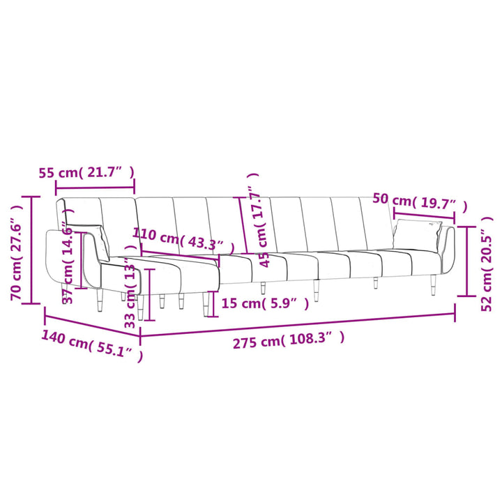 Canapea Extensibilă Formă De L 275X140X70 Cm Catifea