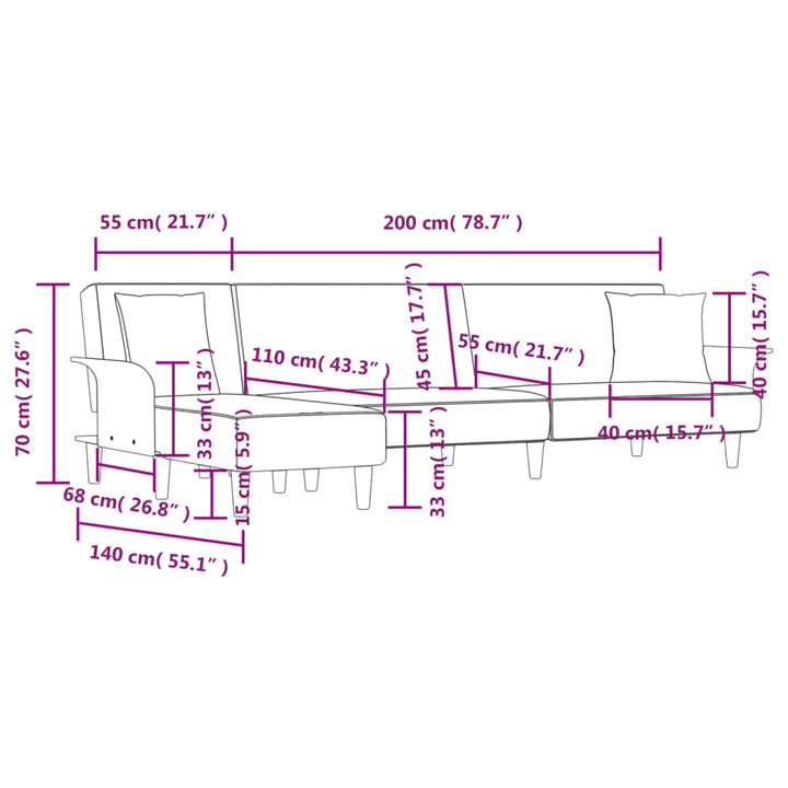 Canapea Extensibilă În Formă De L 279X140X70 Cm Textil
