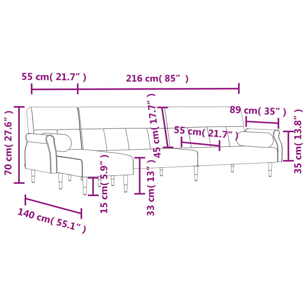 Canapea Extensibilă În Formă De L 271X140X70 Cm Catifea