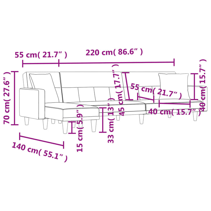 Canapea Extensibilă În Formă De L Gri 275X140X70 Cm Textil
