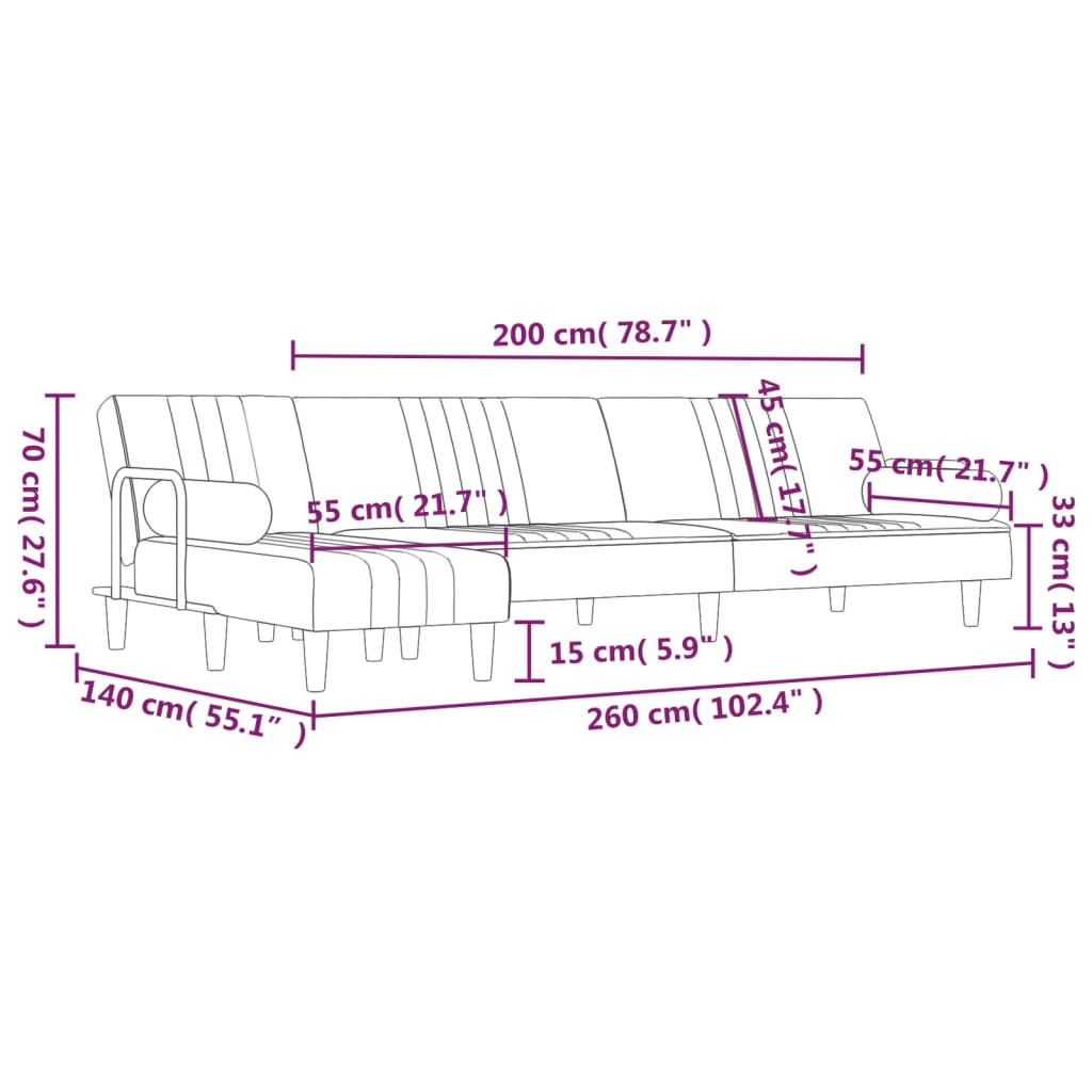 Canapea Extensibilă În Formă De L Verde 260X140X70 Cm Catifea