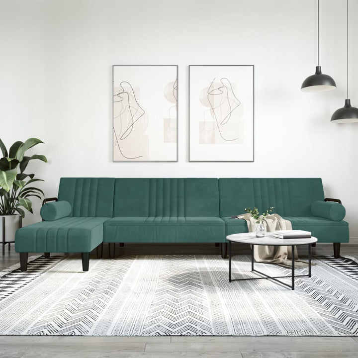 Canapea Extensibilă În Formă De L Verde 260X140X70 Cm Catifea