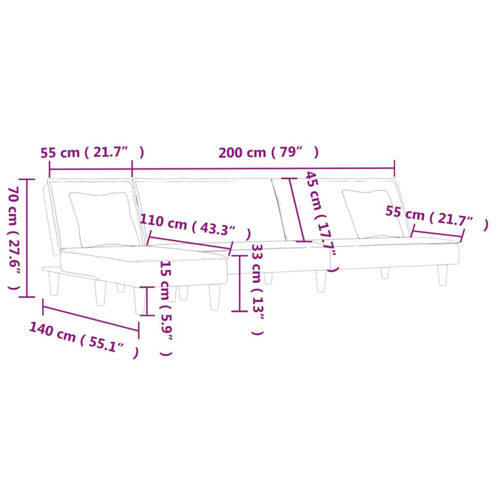 Canapea Extensibilă În Formă De L 255X140X70 Cm Catifea