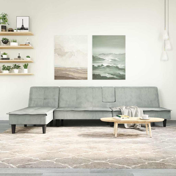 Canapea Extensibilă În Formă De L Gri 255X140X70 Cm Catifea