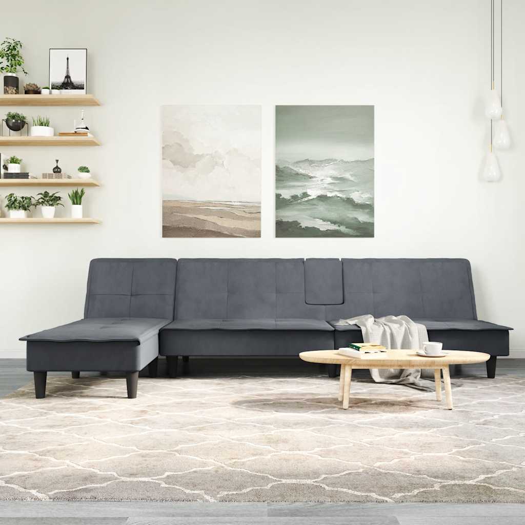 Canapea Extensibilă În Formă De L Gri 255X140X70 Cm Catifea