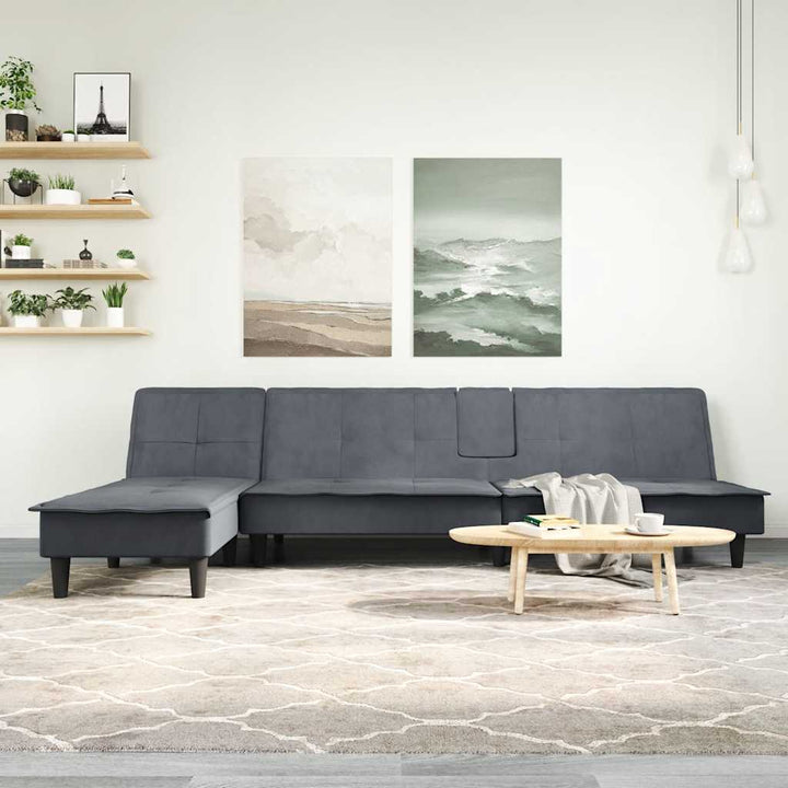 Canapea Extensibilă În Formă De L Gri 255X140X70 Cm Catifea