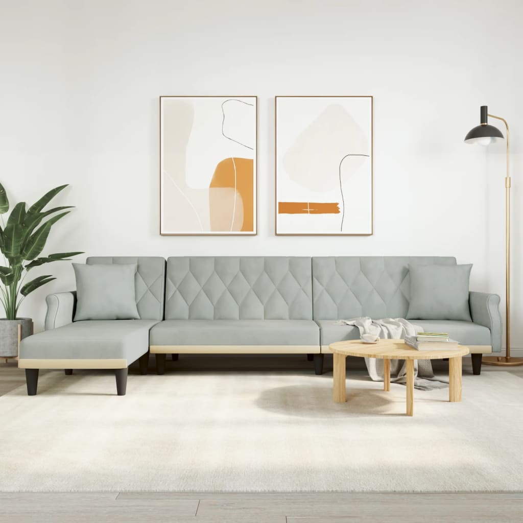 Canapea Extensibilă În Formă De L Gri 271X140X70 Cm Catifea