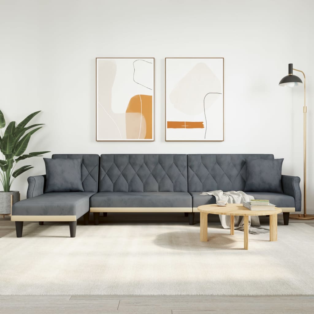 Canapea Extensibilă În Formă De L Gri 271X140X70 Cm Catifea