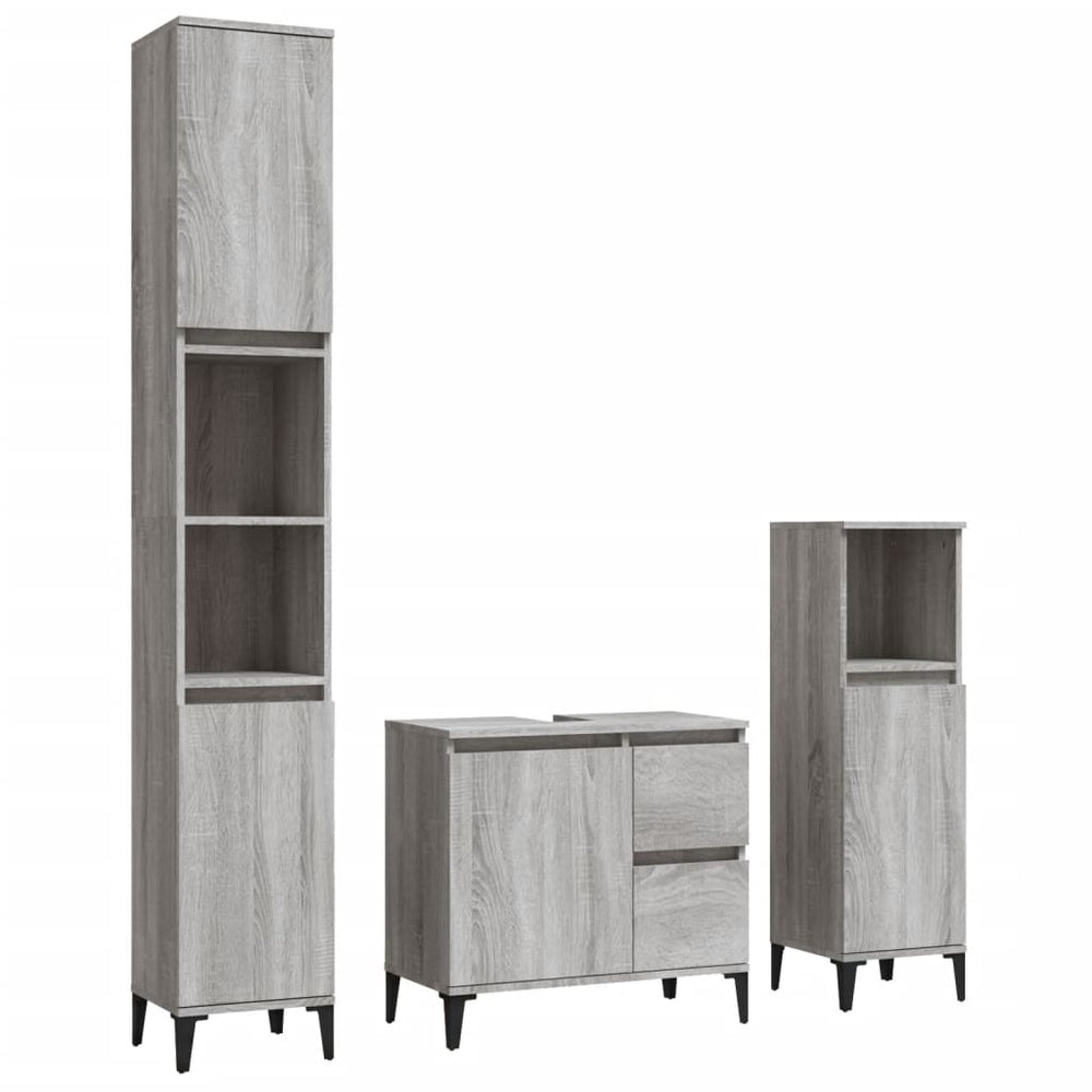 Set Dulapuri De Baie, 3 Piese, Gri Sonoma, Lemn Prelucrat