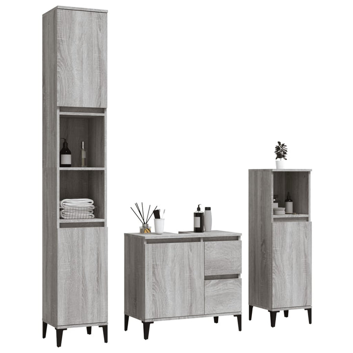 Set Dulapuri De Baie, 3 Piese, Gri Sonoma, Lemn Prelucrat