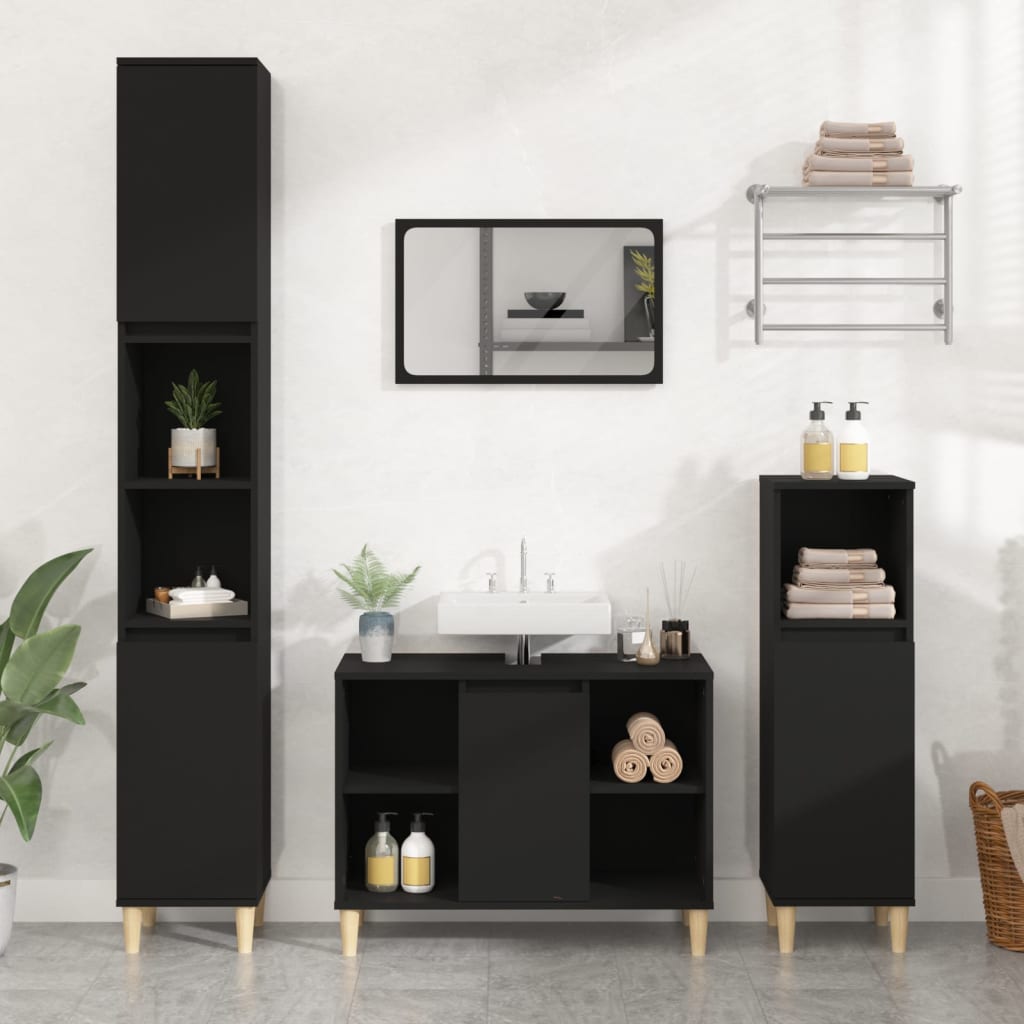 Set Mobilier De Baie, 3 Piese, Gri Sonoma, Lemn Prelucrat