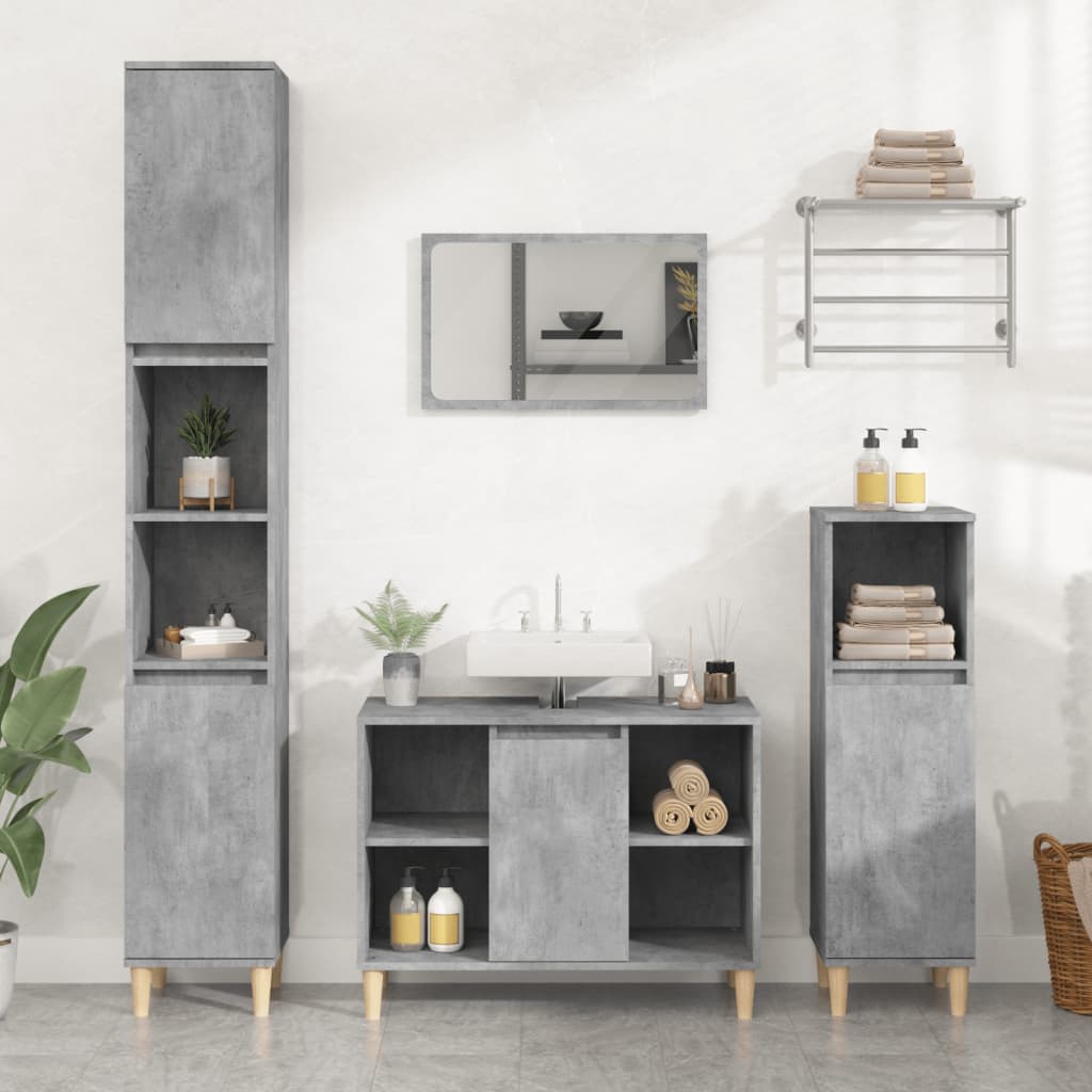 Set Mobilier De Baie, 3 Piese, Gri Sonoma, Lemn Prelucrat