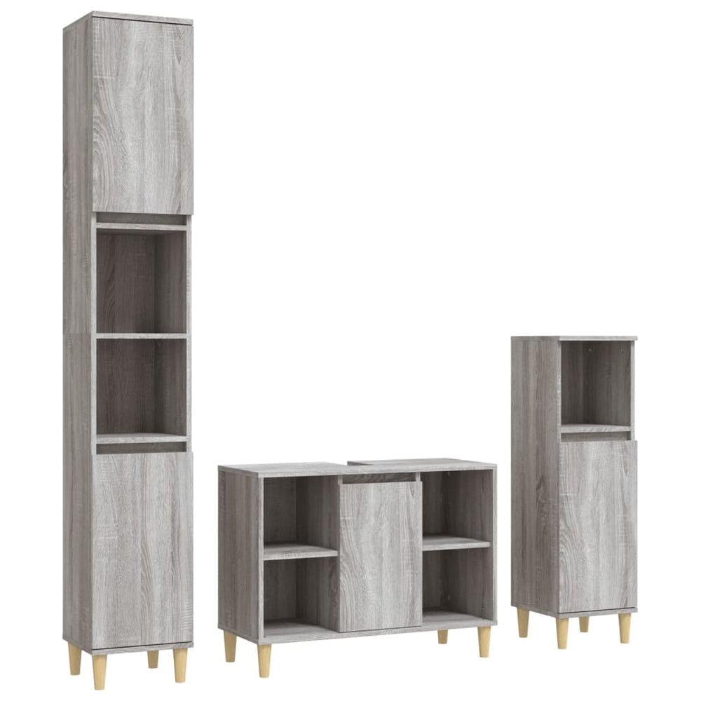 Set Mobilier De Baie, 3 Piese, Gri Sonoma, Lemn Prelucrat