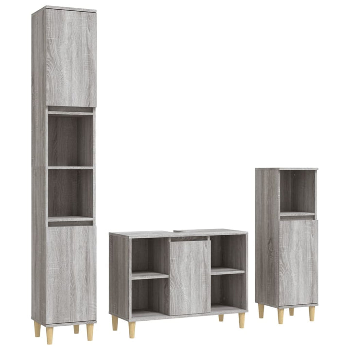 Set Mobilier De Baie, 3 Piese, Gri Sonoma, Lemn Prelucrat