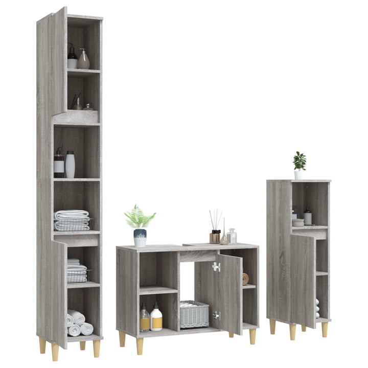 Set Mobilier De Baie, 3 Piese, Gri Sonoma, Lemn Prelucrat