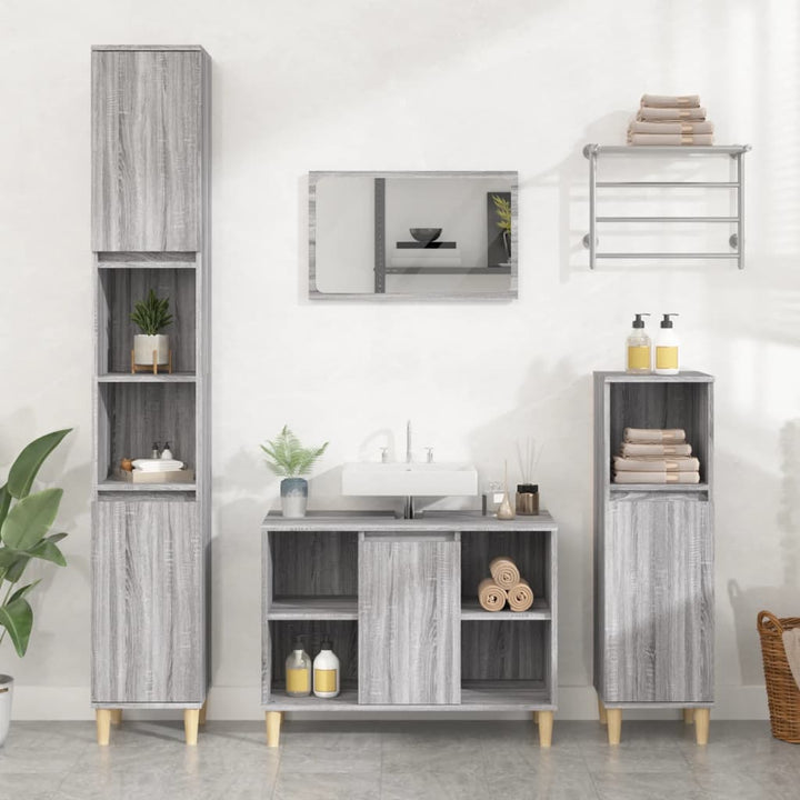 Set Mobilier De Baie, 3 Piese, Gri Sonoma, Lemn Prelucrat