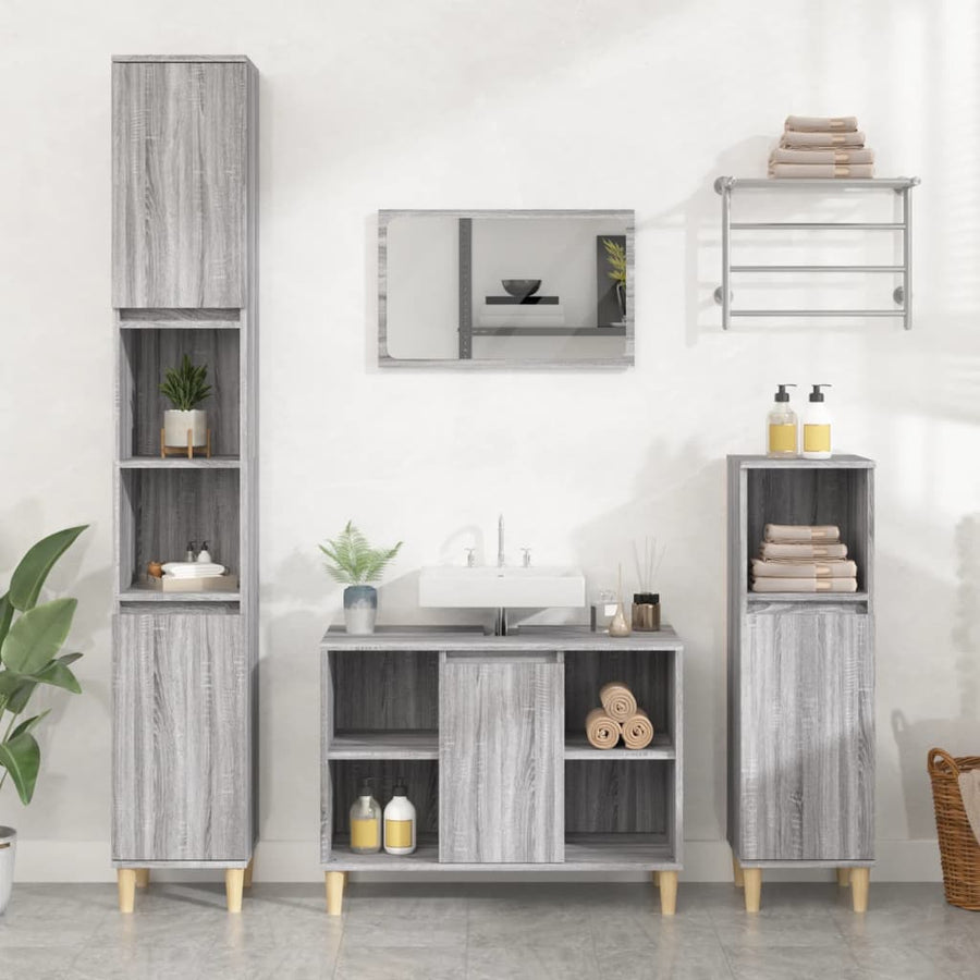 Set Mobilier De Baie, 3 Piese, Gri Sonoma, Lemn Prelucrat