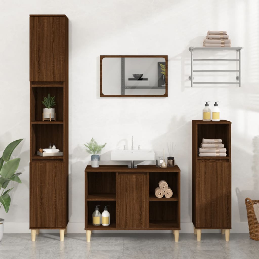 Set Mobilier De Baie, 3 Piese, Gri Sonoma, Lemn Prelucrat