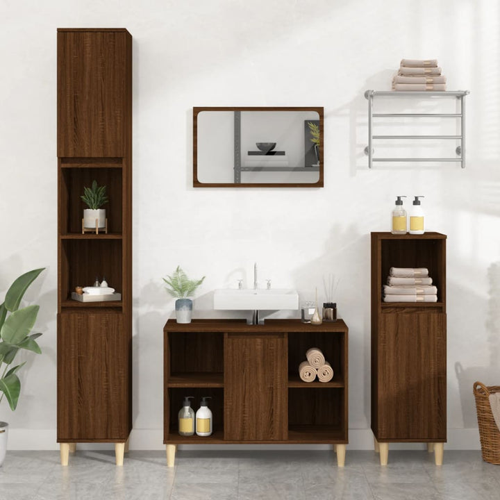 Set Mobilier De Baie, 3 Piese, Gri Sonoma, Lemn Prelucrat