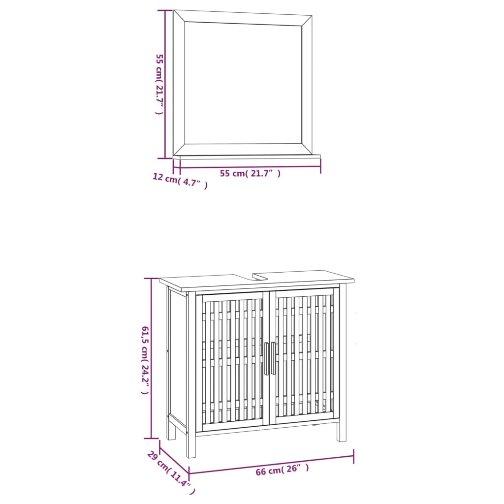 Set Mobilier De Baie, 2 Piese, Lemn Masiv De Nuc