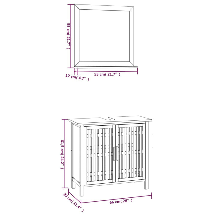 Set Mobilier De Baie, 2 Piese, Lemn Masiv De Nuc