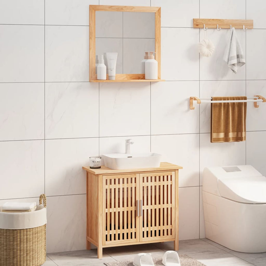 Set Mobilier De Baie, 2 Piese, Lemn Masiv De Nuc