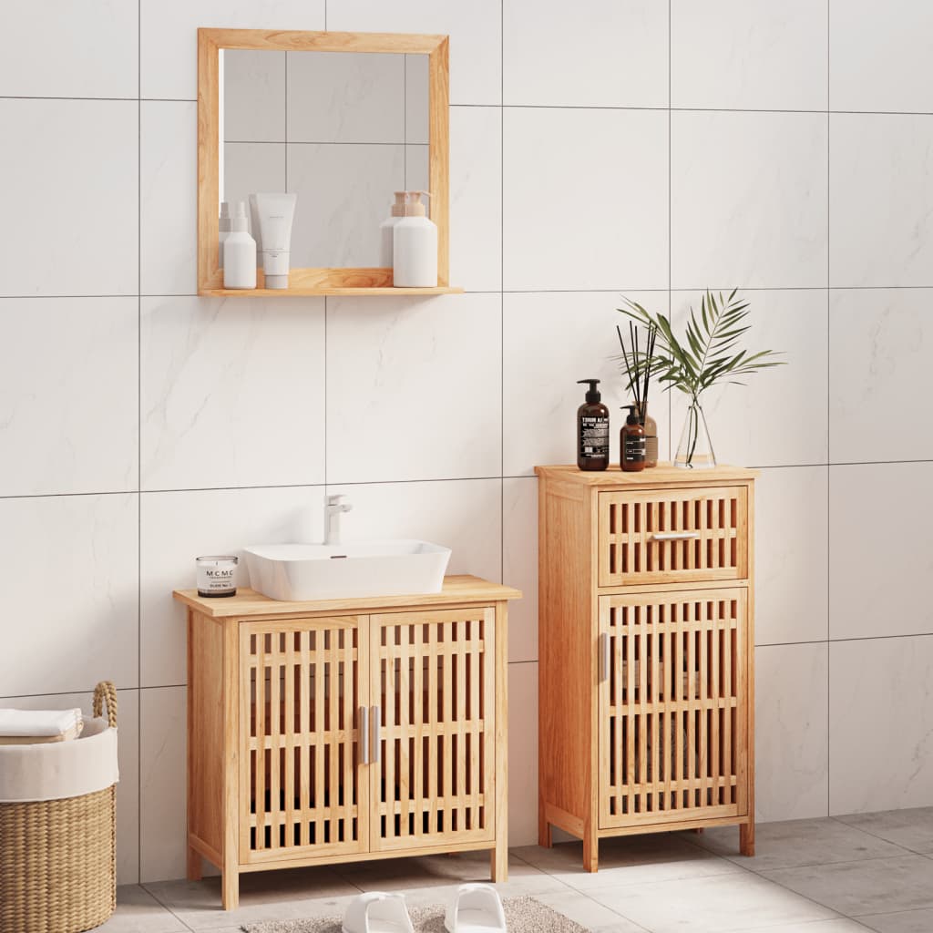Set Mobilier De Baie, 2 Piese, Lemn Masiv De Nuc