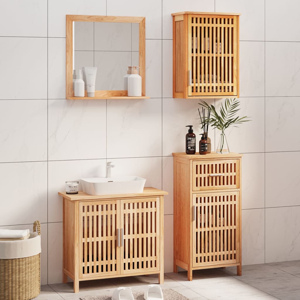Set Mobilier De Baie, 2 Piese, Lemn Masiv De Nuc