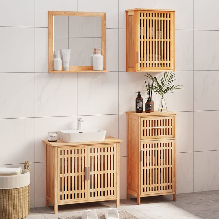 Set Mobilier De Baie, 2 Piese, Lemn Masiv De Nuc