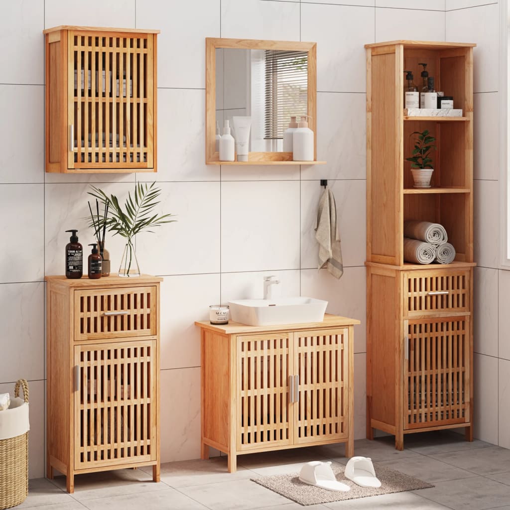 Set Mobilier De Baie, 2 Piese, Lemn Masiv De Nuc