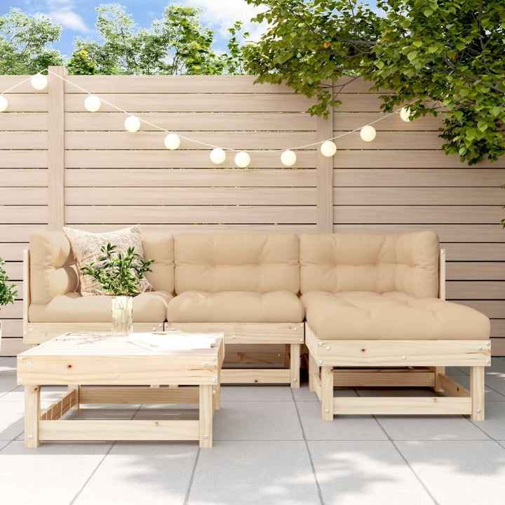 Set Mobilier De Grădină Cu Perne, 5 Piese, Alb, Lemn Masiv
