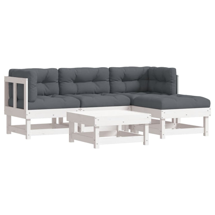 Set Mobilier De Grădină Cu Perne, 5 Piese, Alb, Lemn Masiv