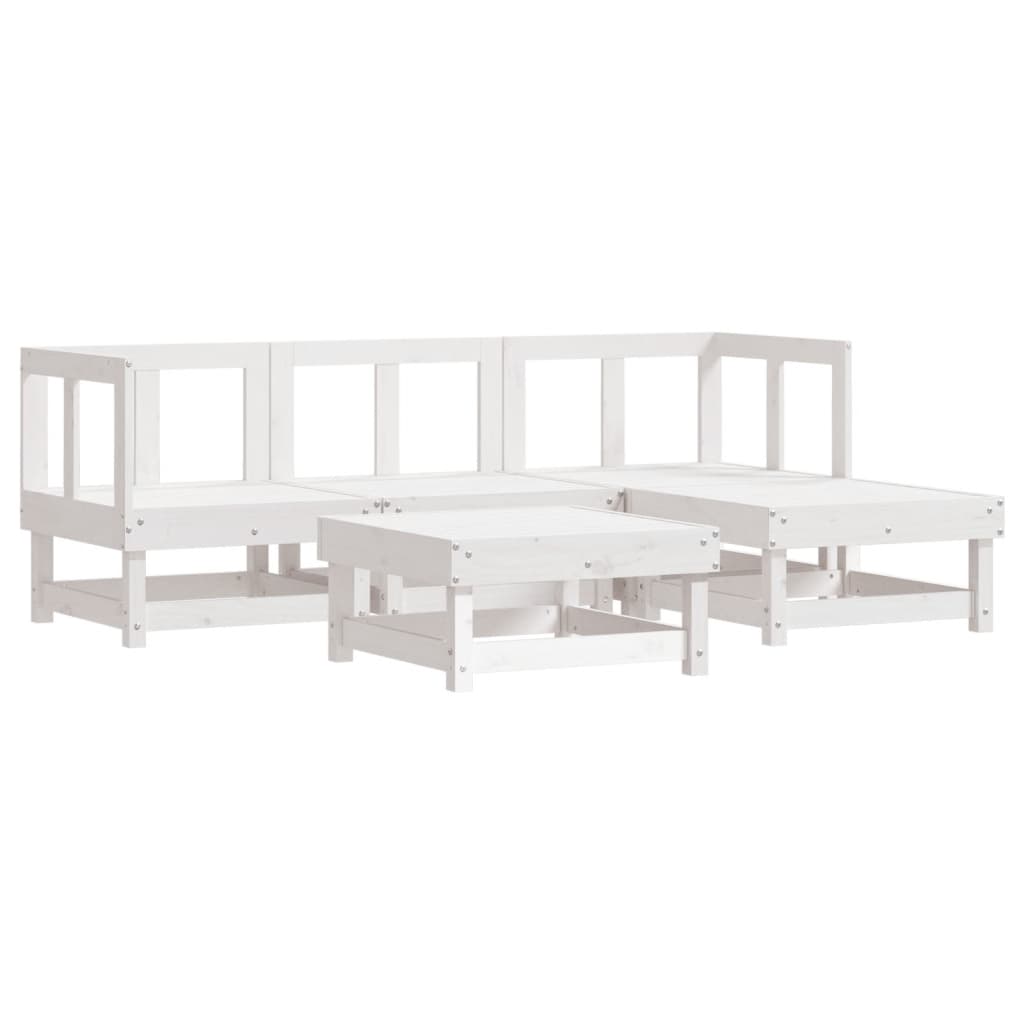 Set Mobilier De Grădină Cu Perne, 5 Piese, Alb, Lemn Masiv