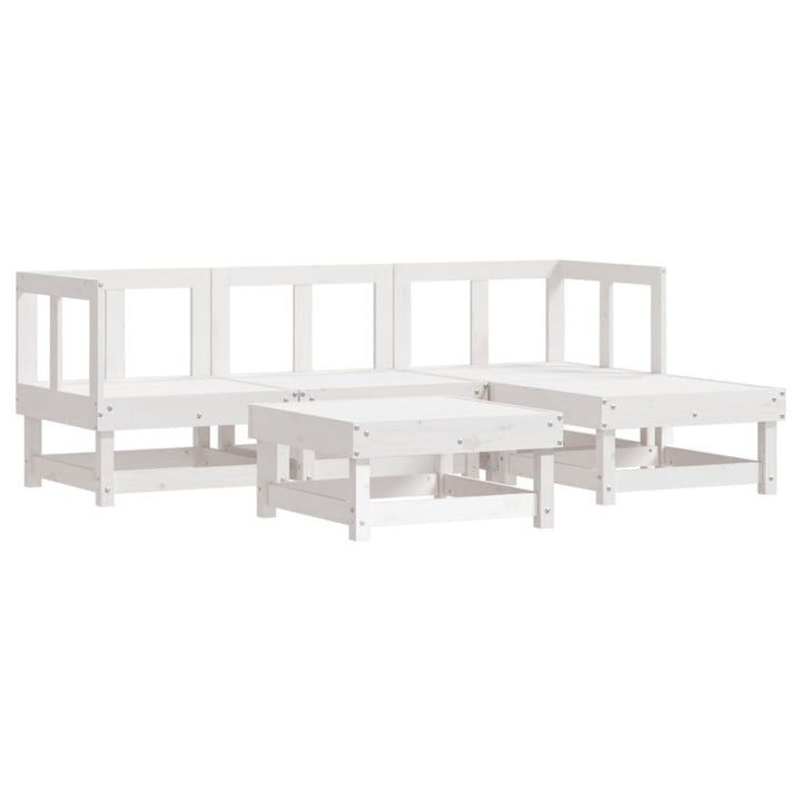 Set Mobilier De Grădină Cu Perne, 5 Piese, Alb, Lemn Masiv