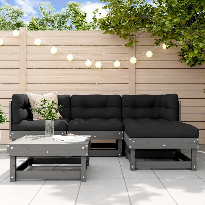 Set Mobilier De Grădină Cu Perne, 5 Piese, Alb, Lemn Masiv