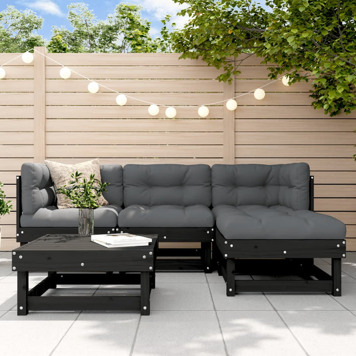 Set Mobilier De Grădină Cu Perne, 5 Piese, Alb, Lemn Masiv