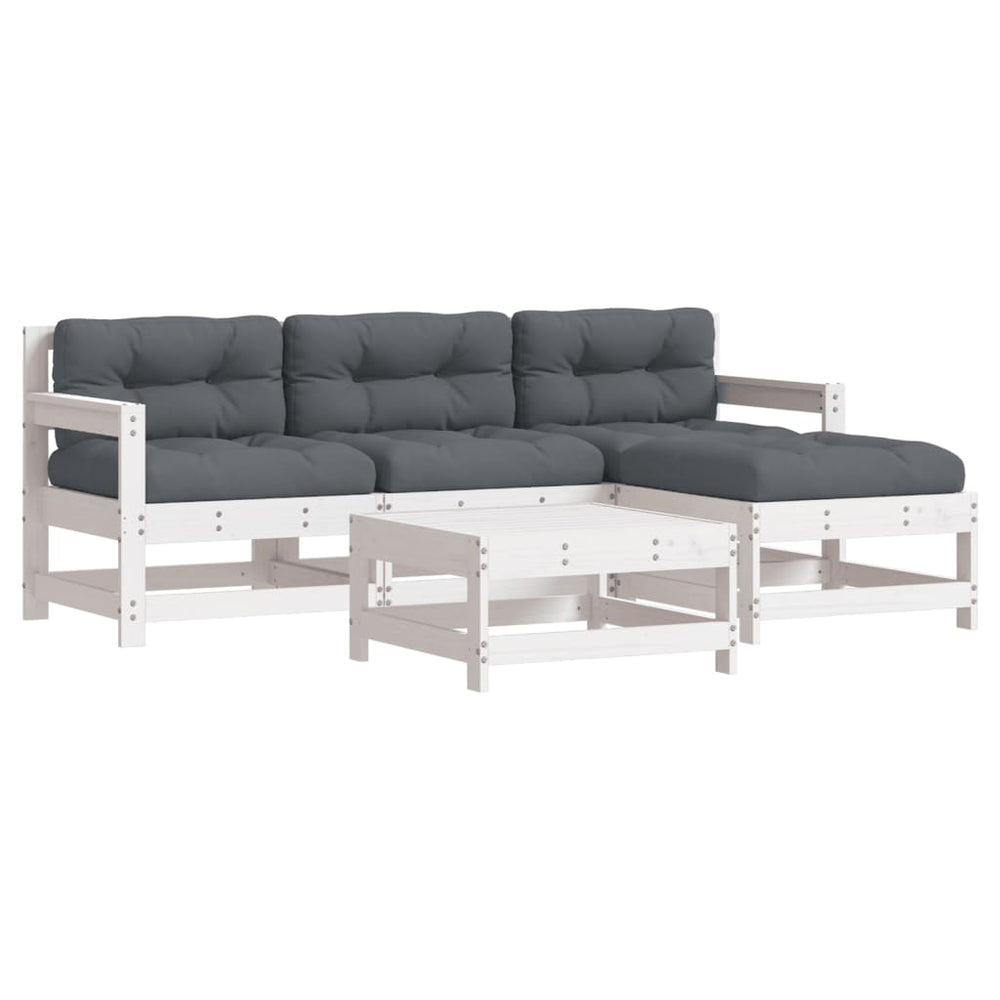 Set Mobilier De Grădină Cu Perne, 5 Piese, Alb, Lemn Masiv