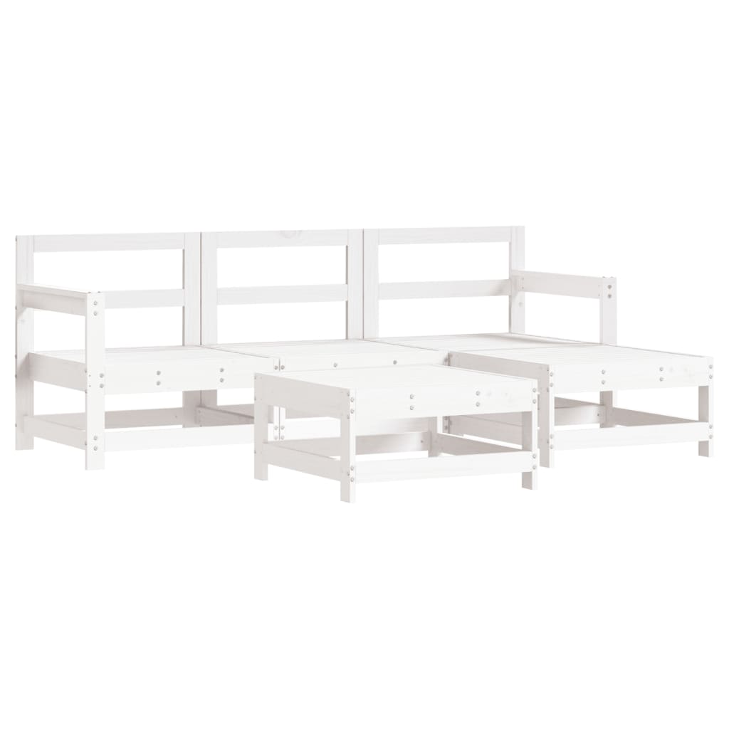 Set Mobilier De Grădină Cu Perne, 5 Piese, Alb, Lemn Masiv