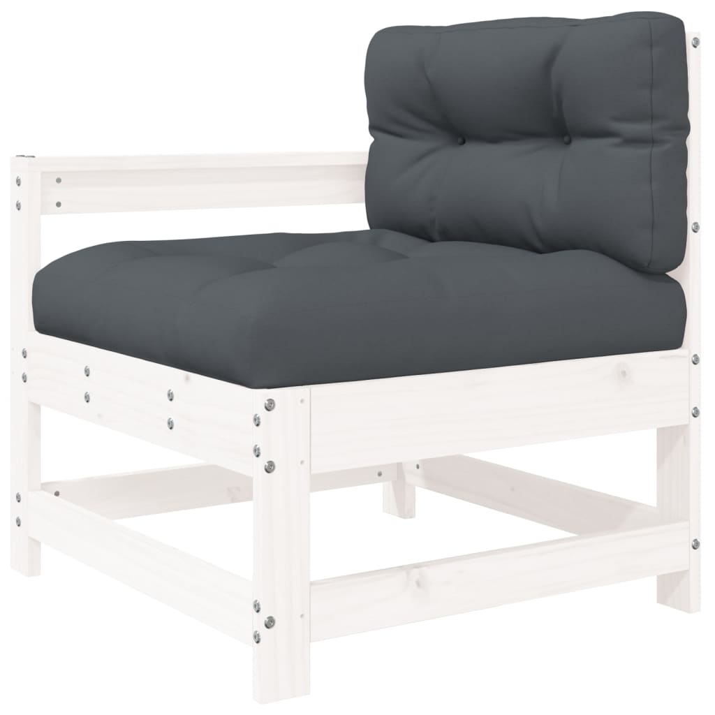 Set Mobilier De Grădină Cu Perne, 5 Piese, Alb, Lemn Masiv
