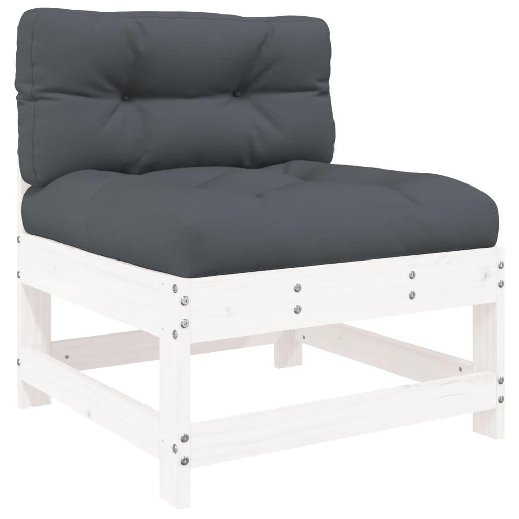 Set Mobilier De Grădină Cu Perne, 5 Piese, Alb, Lemn Masiv